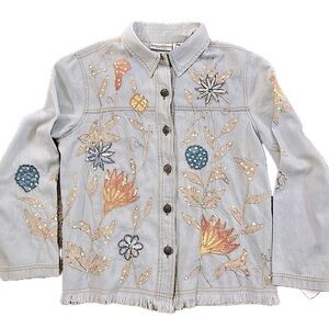 Embroidered Sequin Denim Button Down Shirt PM